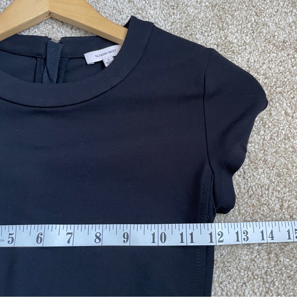 Aritzia Sunday Best Ruffle Hem Dress Black Short Sleeve Crewneck Women’s Size 0 - Picture 7 of 10